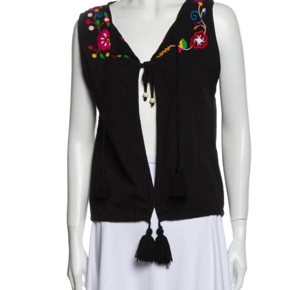 SENSI STUDIO top blouse tassels embroidered colorful size small - Picture 11 of 13